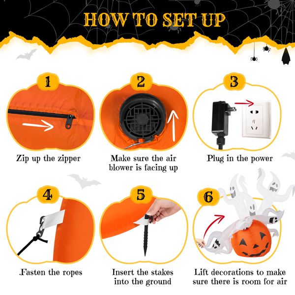 5.9FT Halloween Inflatable Pumpkin Ghost with LED Lights - Monsta Online