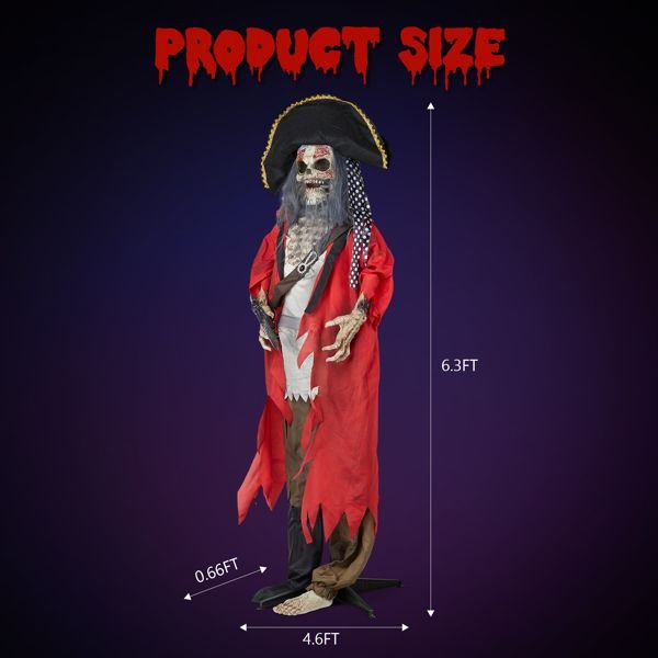 6.3ft Animatronic Halloween Pirate – Motion and Sound Activated with Shaking Head and Creepy Talking - Monsta Online