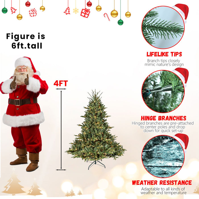 4FT Pre - Lit Artificial Christmas Tree — Mixed PE/PVC, LED Lights, Hinged Metal Stand - Monsta Online