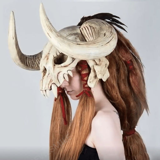 Halloween Cow Skull Horn Mask – Scary Animal Head Latex Costume Prop - Monsta Online