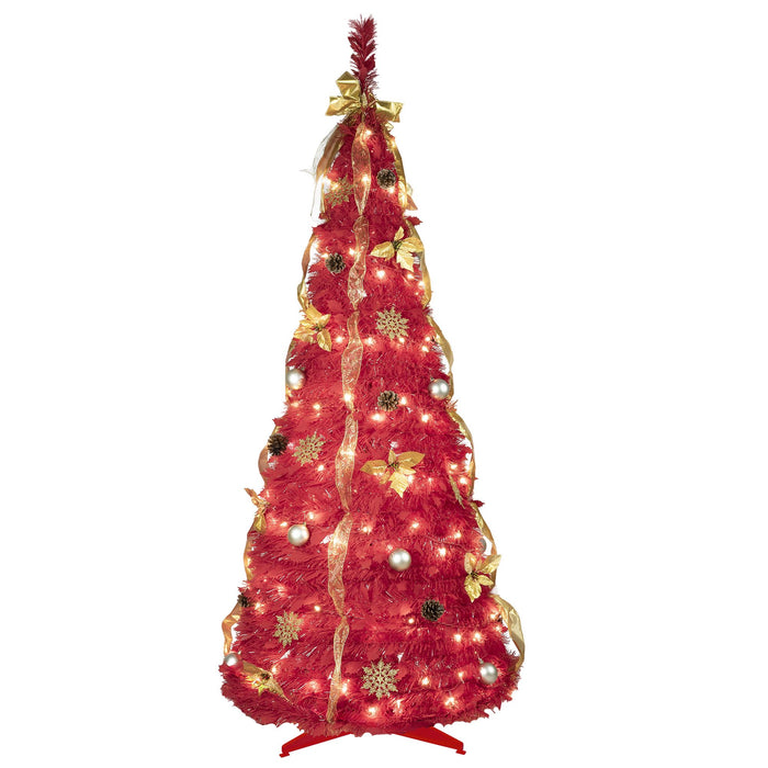 6FT Pre - Lit Pop - Up Christmas Tree — 150 LED Lights, Decorated with Ornaments & Ribbons - Monsta Online