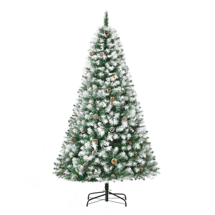 6FT Snow Flocked Artificial Christmas Tree — 800 Tips, 61 Pine Cones, Unlit, Auto - Open Hinged, Steel Base - Monsta Online
