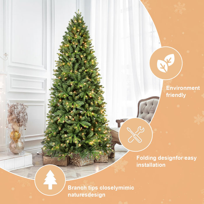 6FT Pre - Lit Artificial Christmas Tree — 300 Warm LED, 1032 Tips, PE+PVC, Hinged, Metal Stand - Monsta Online