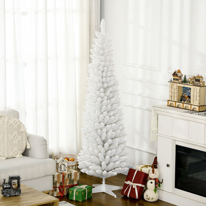 6FT Snow Flocked White Pencil Artificial Christmas Tree — 390 Tips, Slim Shape, Metal Stand - Monsta Online