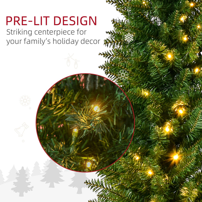 6FT Noble Fir Pencil Pre - Lit Artificial Christmas Tree — 200 Warm White LEDs, 390 Tips, Slim Space - Saving - Monsta Online