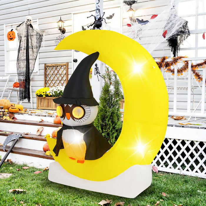 5ft Inflatable Halloween Owl on Crescent Moon with LED Lights - Monsta Online
