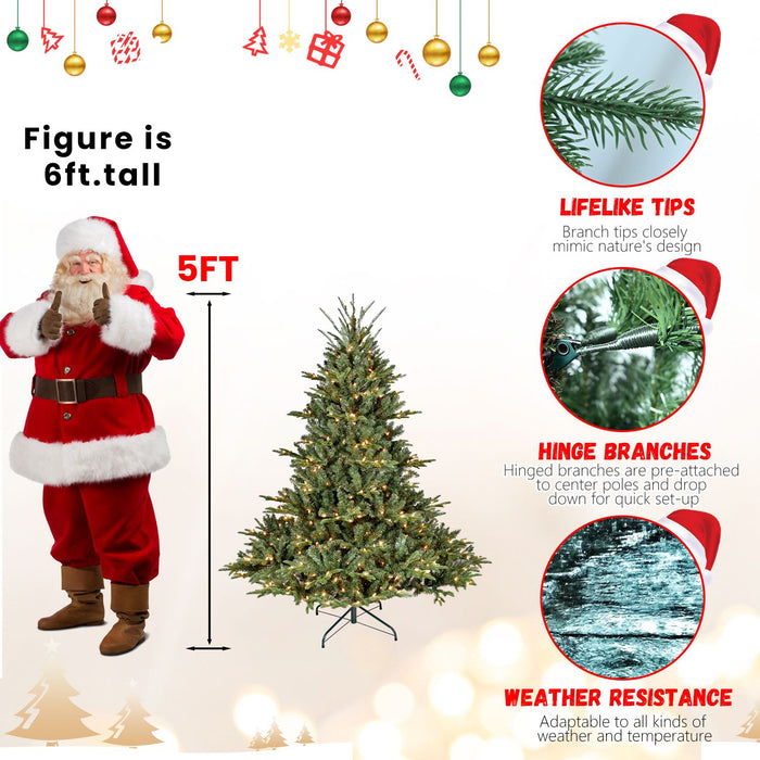 5FT Pre - Lit Artificial Christmas Tree — 1129 PE/PVC Tips, 350 Lights, Hinged Metal Stand - Monsta Online