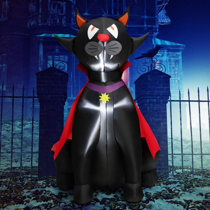 4.7ft Inflatable Halloween Vampire Cat with Red Cloak and LED Lights - Monsta Online