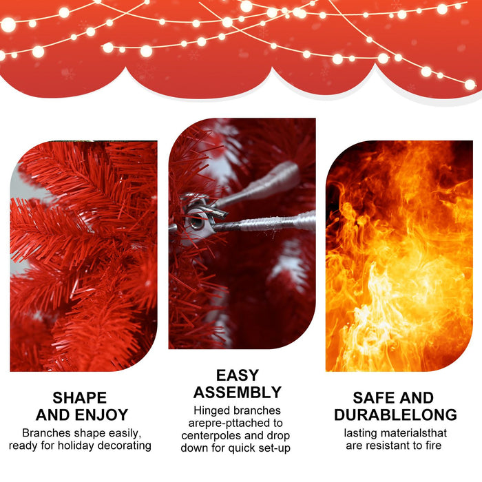6FT Red Artificial Christmas Tree — 804 Tips, Full Shape, Hinged, Metal Stand - Monsta Online