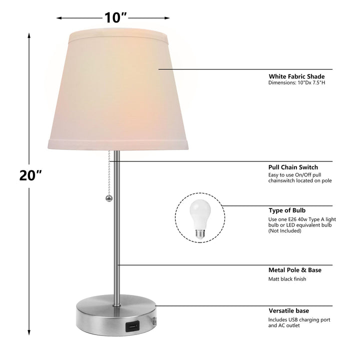 Elegant 18" Satin Nickel Bedside Table Lamp with Built - In USB Charging - Monsta Online