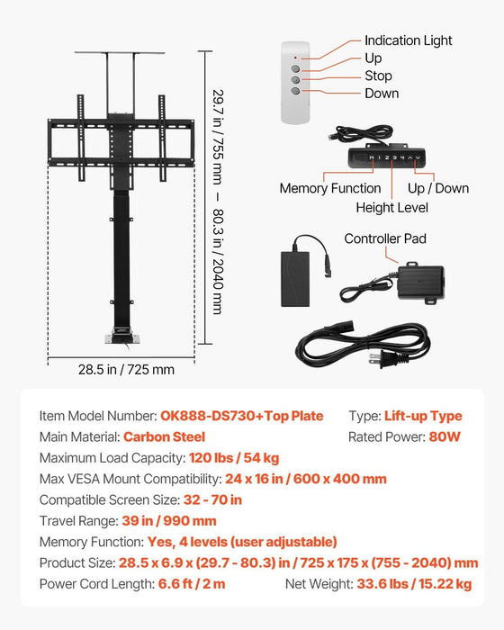 Motorized TV Lift Mount with Remote Control for 32–70 Inch Screens - Monsta Online