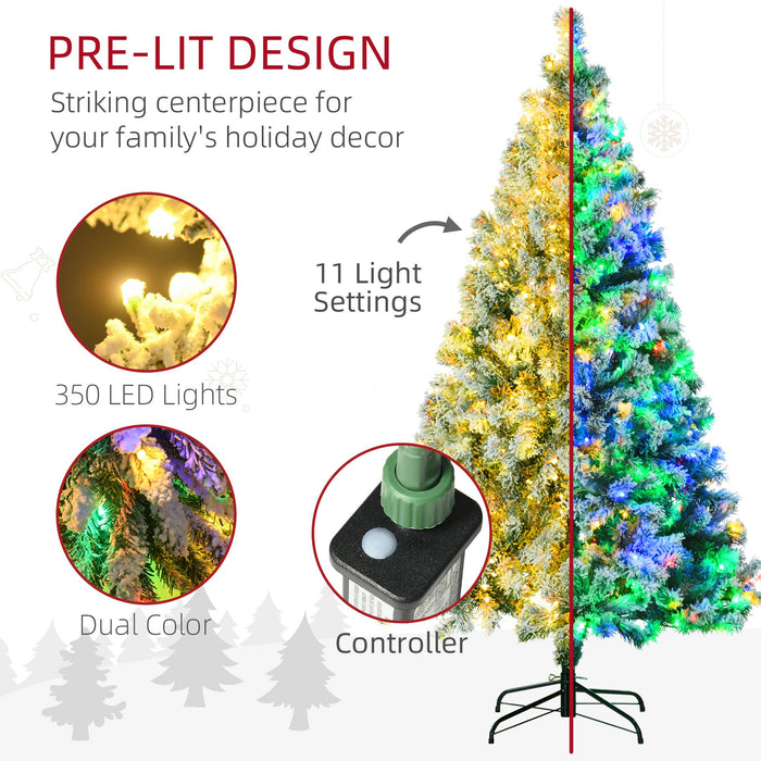 6FT Pre - Lit Snow Flocked Artificial Christmas Tree — 350 LED Lights, 8 Modes, 607 Tips, Steel Base - Monsta Online