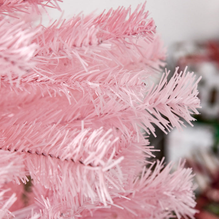 6FT Pink Pencil Artificial Christmas Tree — 618 Tips, Unlit, Auto - Open, Space - Saving, Steel Base - Monsta Online