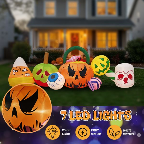 8FT Halloween Inflatable Pumpkins Eyeball Candy with Built - in LED Lights - Monsta Online