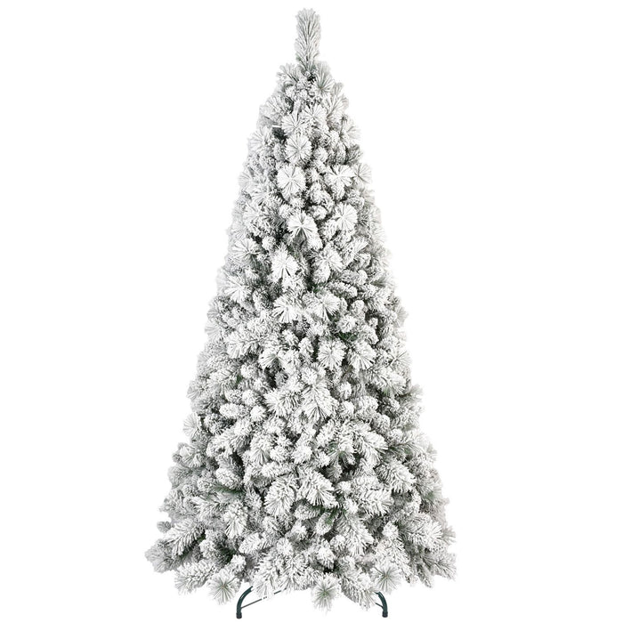 8FT Pre - Lit Flocked Artificial Christmas Tree — 600 Warm White LED, 1445 Tips, Hinged, Metal Stand - Monsta Online