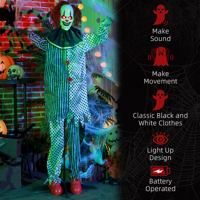 6ft Animatronic Halloween Clown – Sound Activated Red Haired Creepy Standing Prop, Creepy Sounds and Glowing LED Eyes - Monsta Online