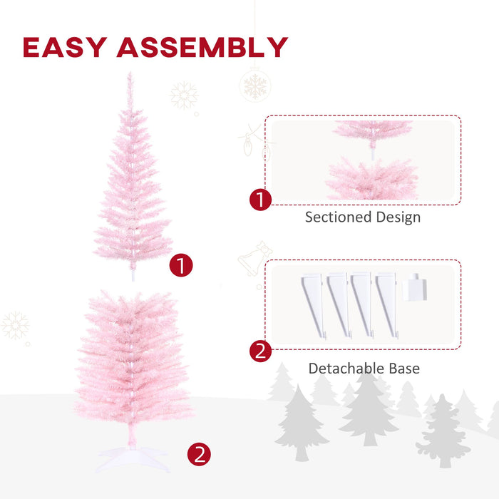 5FT Pink Pencil Artificial Christmas Tree — 294 Tips, Unlit, Slim Space - Saving, Realistic, Plastic Base - Monsta Online