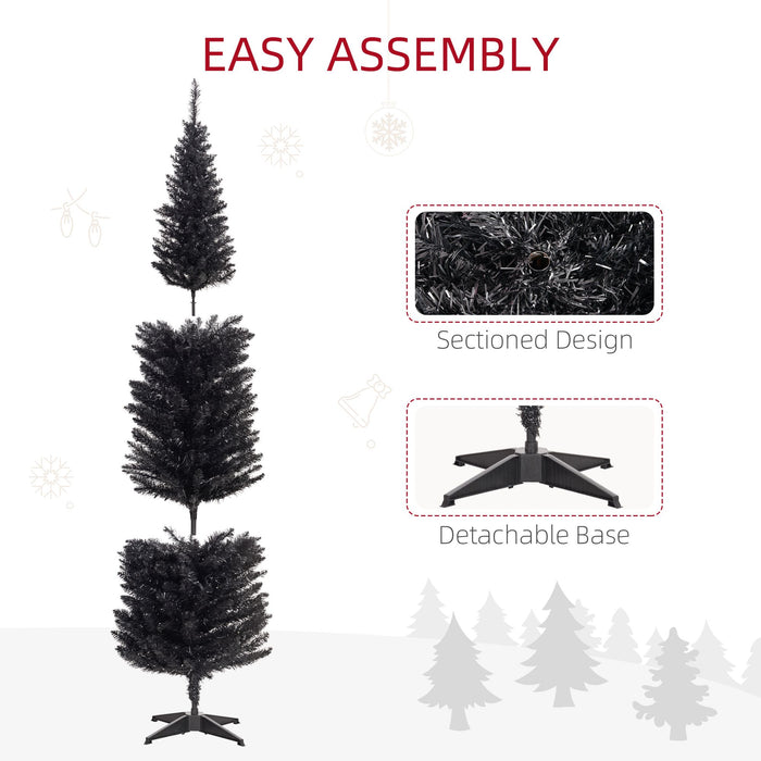 7FT Black Pre - Lit Pencil Artificial Christmas Tree — 250 Warm White LEDs, 499 Tips, Slim, Steel Base - Monsta Online