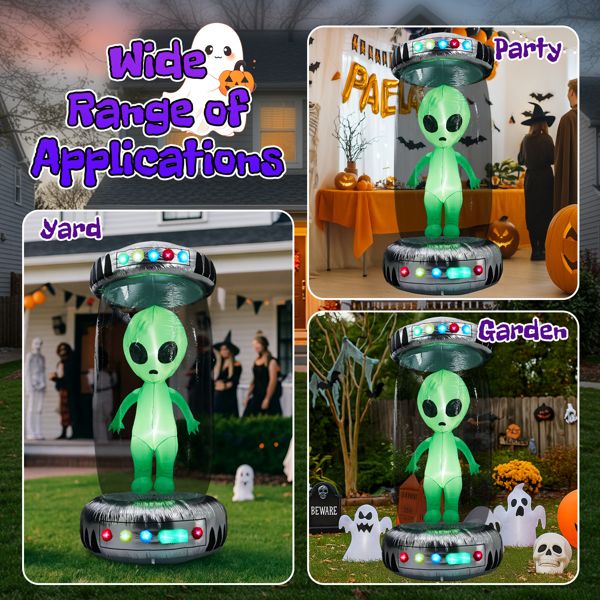 8.2FT Halloween Inflatable UFO with Alien and RGB LED Lights - Monsta Online