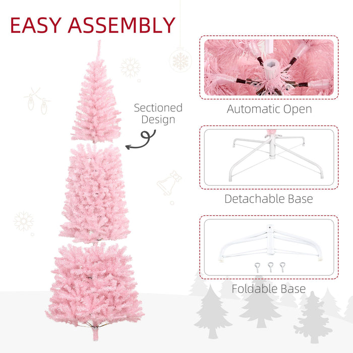 8FT Pink Pencil Artificial Christmas Tree — 1168 Douglas Fir Tips, Unlit, Auto - Open, Slim, Steel Base - Monsta Online