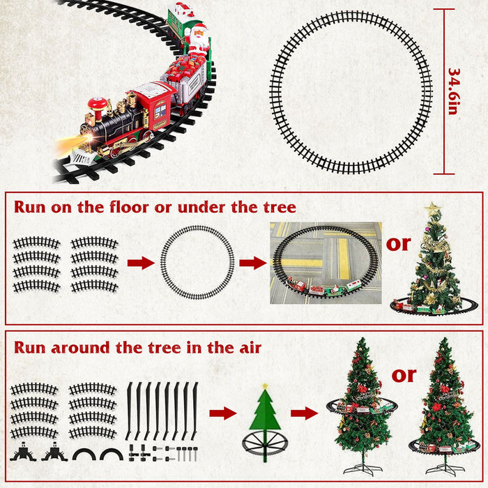 23" Battery - Operated Christmas Train Set with Sound & Light - Electric Tree Surround Track Toy for Kids - Monsta Online