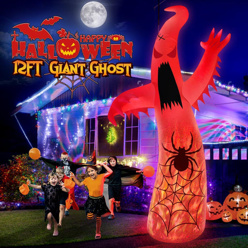 12ft Giant Inflatable Halloween Ghost – Outdoor Blow Up with Flame Rotation LEDs, Spider Web Design and Powerful Fan - Monsta Online