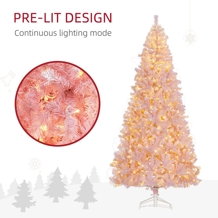 7.5FT Pre - Lit Pink Artificial Christmas Tree — 500 Warm LED Lights, 1346 Tips, Hinged, Metal Stand - Monsta Online