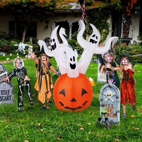 5.9FT Halloween Inflatable Pumpkin Ghost with LED Lights - Monsta Online