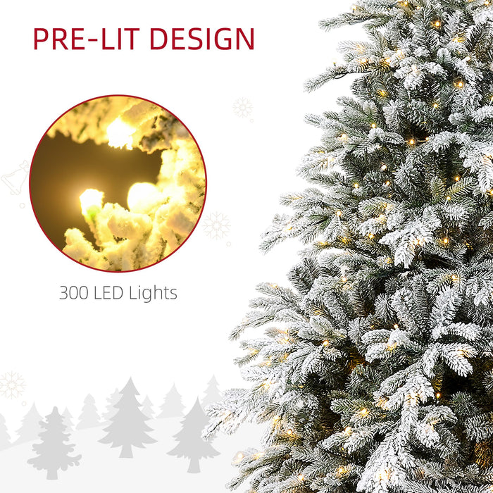 6FT Pre - Lit Snow Flocked Artificial Christmas Tree — 300 LED Lights, 1321 Tips, Auto - Unfold, Metal Base - Monsta Online