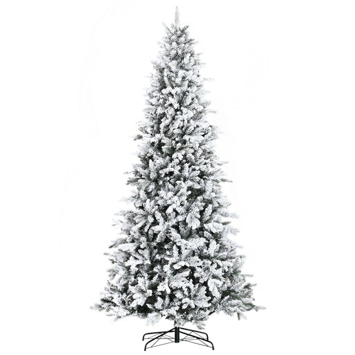 9FT Flocked Artificial Christmas Tree — 2068 Downswept Cedar Tips, Snow, Unlit, Auto - Open, Steel Base - Monsta Online