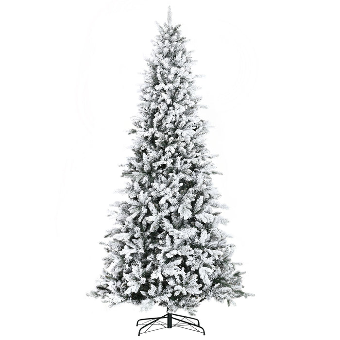 9FT Flocked Artificial Christmas Tree — 2068 Downswept Cedar Tips, Snow, Unlit, Auto - Open, Steel Base - Monsta Online