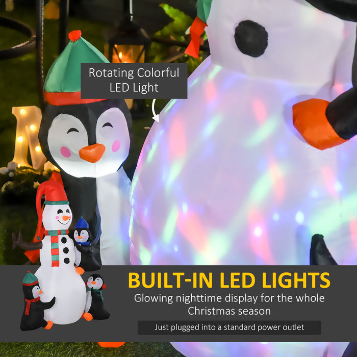 6FT Prelit Inflatable 3 Penguins Building Snowman with Swirling LED Lights - Outdoor Christmas Decoration - Monsta Online