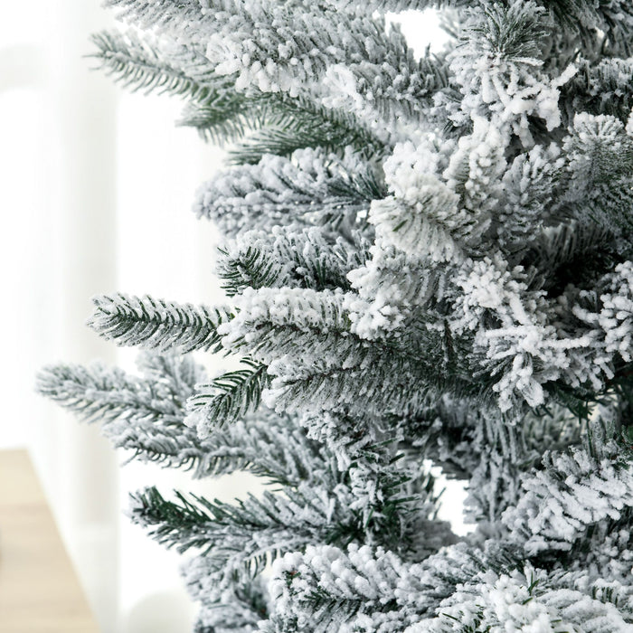 4.5FT Snow Flocked Pencil Artificial Christmas Tree — 267 Tips, Unlit, Auto - Open, Hinged, Steel Base - Monsta Online