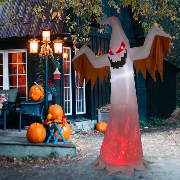12FT Halloween Inflatable Ghost with Red Eyes and Flame LED Lights - Monsta Online