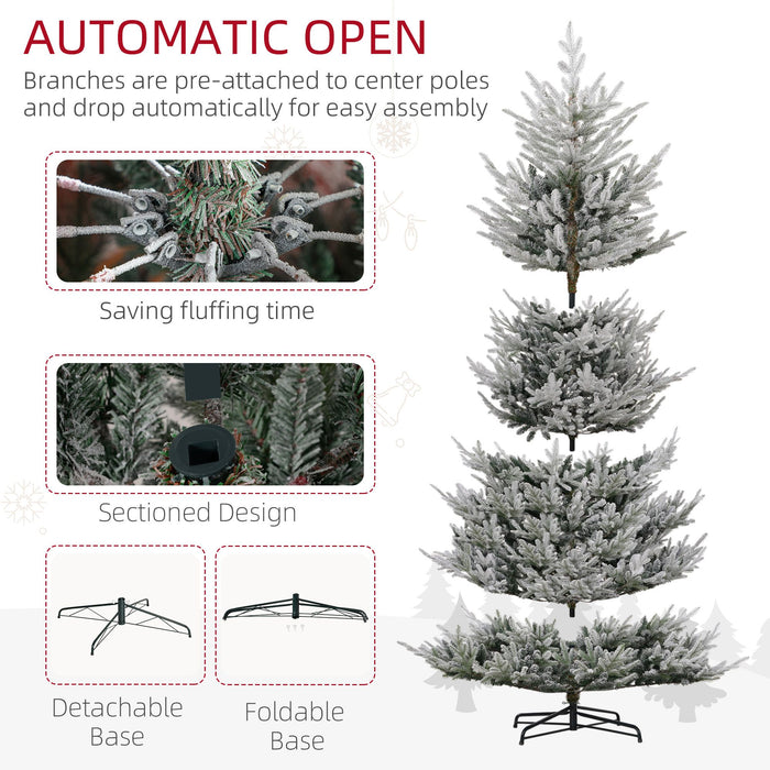 9FT Snow Flocked Artificial Christmas Tree — 1939 Tips, Unlit, Auto - Open Hinged, Nordic Pine, Steel Base - Monsta Online