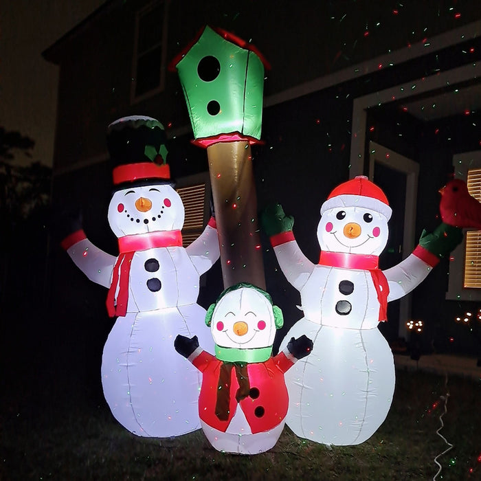 7FT Prelit Inflatable Snowman Family with Bird & Birdhouse and LED Lights - Outdoor Christmas Decoration - Monsta Online