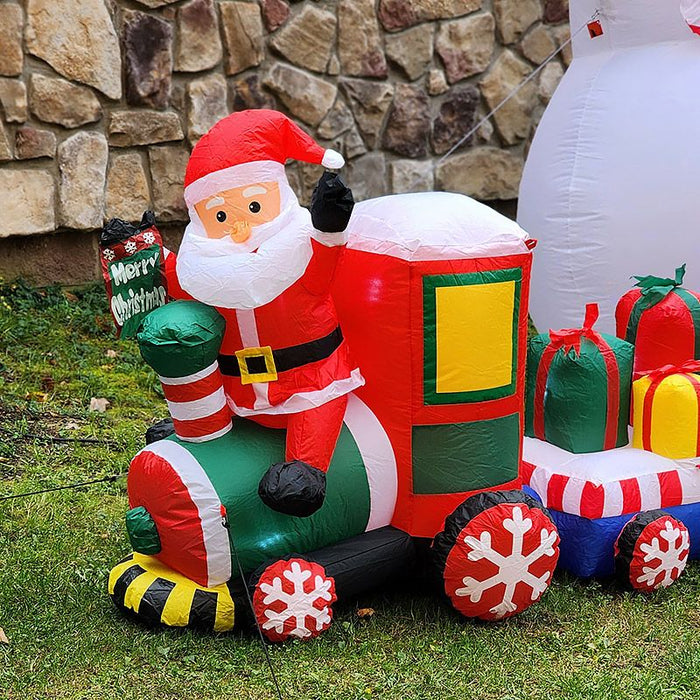 8FT Prelit Inflatable Christmas Train with Santa, Snowman & Penguin with LED Lights - Outdoor Decoration - Monsta Online