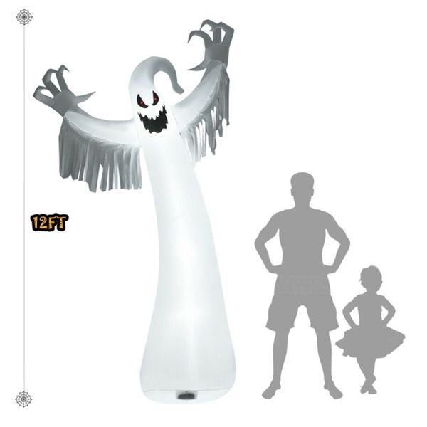 12FT Halloween Inflatable Ghost with LED Lights – Giant Blow Up Yard Decoration - Monsta Online
