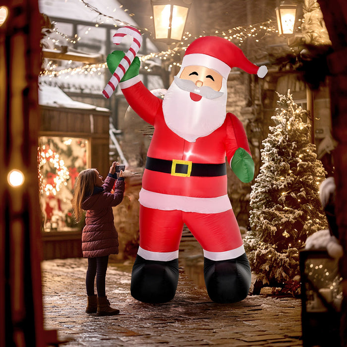 8FT Prelit Inflatable Santa Claus with Candy Cane and LED Lights - Outdoor Christmas Decoration - Monsta Online