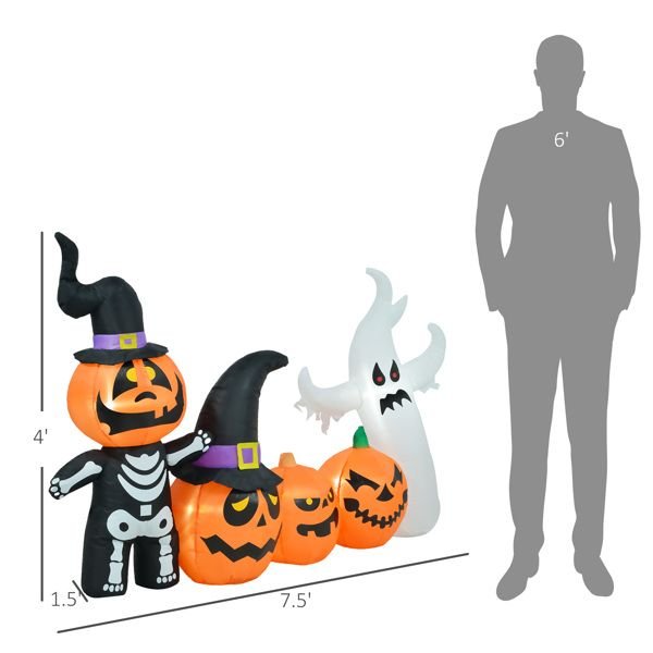 7.5FT Halloween Inflatable Pumpkin, Ghost and Skeleton with LED Lights - Monsta Online