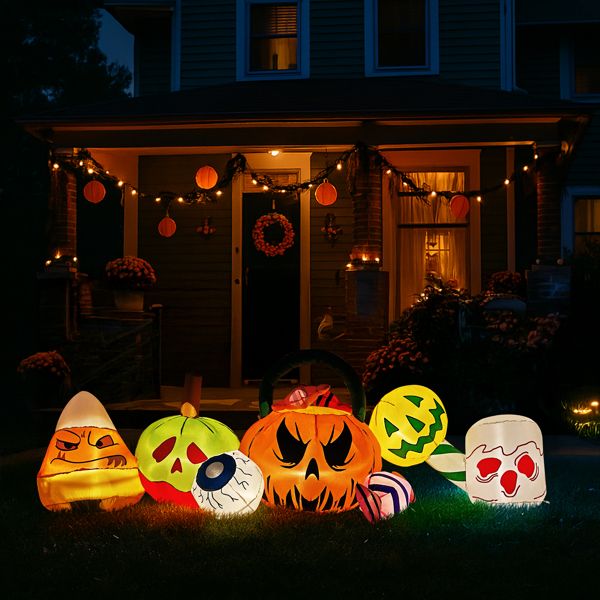 8FT Halloween Inflatable Pumpkins Eyeball Candy with Built - in LED Lights - Monsta Online