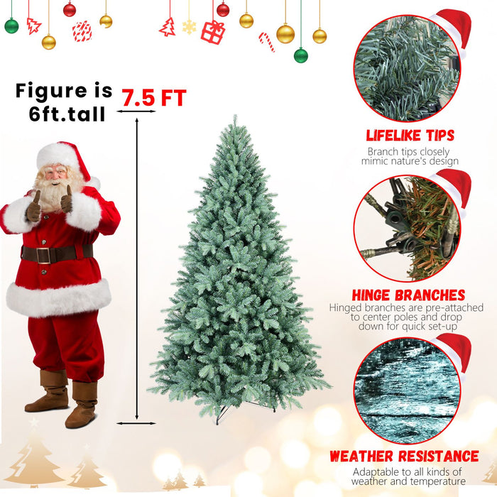 7.5FT Blue - Green Artificial Christmas Tree — 2148 PE+PVC Tips, Hinged, Full Shape, Metal Stand - Monsta Online