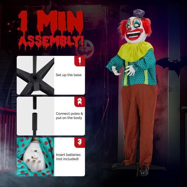 6ft Animatronic Halloween Clown – Motion and Sound Activated with Yellow Glowing Eyes and Shaking Head - Monsta Online
