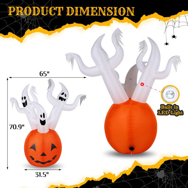5.9FT Halloween Inflatable Pumpkin Ghost with LED Lights - Monsta Online