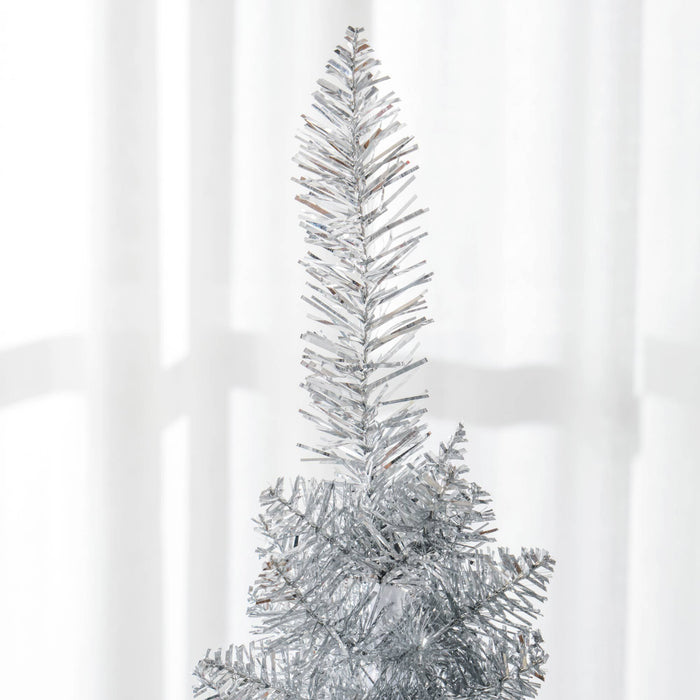 5FT Silver Pencil Artificial Christmas Tree — 294 Tips, Unlit, Slim Space - Saving, Plastic Base - Monsta Online