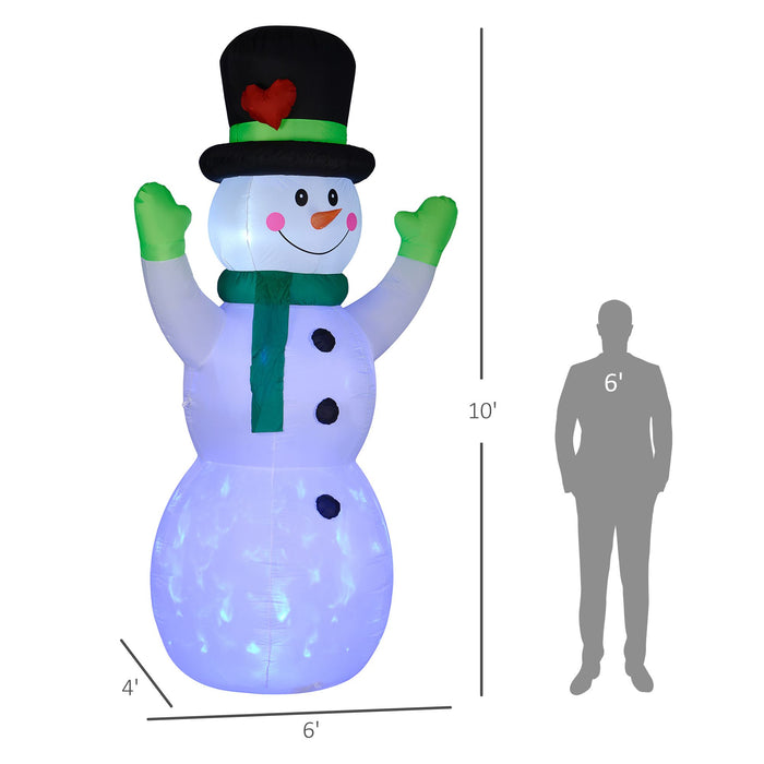 10FT Prelit Inflatable Cheerful Snowman with Black Hat and Rotating LED Lights - Outdoor Christmas Decoration - Monsta Online