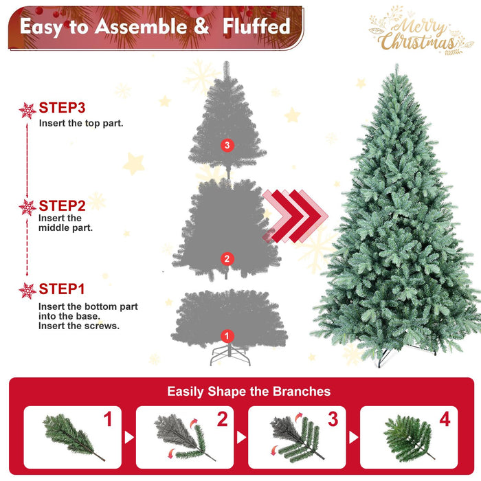 8FT Blue - Green Artificial Christmas Tree — 2458 Tips, PE+PVC, Full Shape, Hinged, Metal Stand - Monsta Online