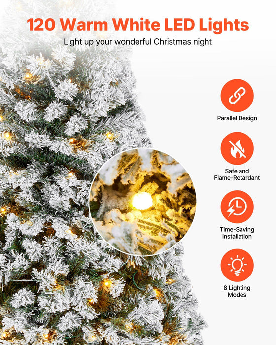 4FT Pre - Lit Flocked Artificial Christmas Tree — 539 Tips, 120 Warm White LEDs, 8 Modes, Metal Stand - Monsta Online