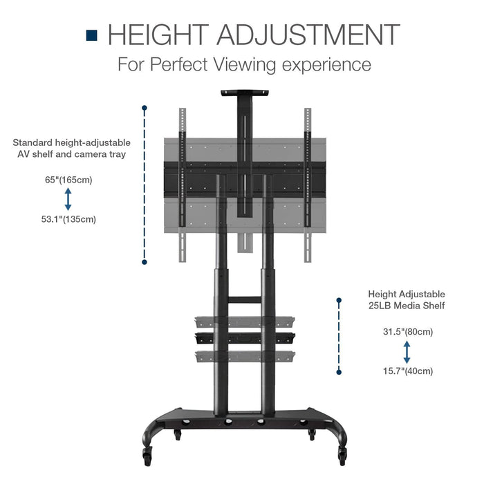Heavy Duty Rolling TV Stand 55–85 Inch with Lockable Wheels and Adjustable Laptop Shelf - Monsta Online