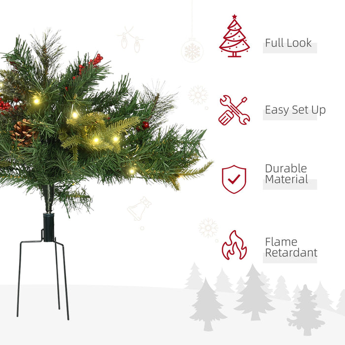 2FT Pre - Lit Artificial Christmas Tree 2 - Pack — 24 Warm White LEDs, Cordless, Red Berries, Pine Cones - Monsta Online